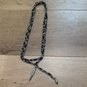 Stella & Dot Lariat Necklace with Spike Charms - Black, Silver, Gold